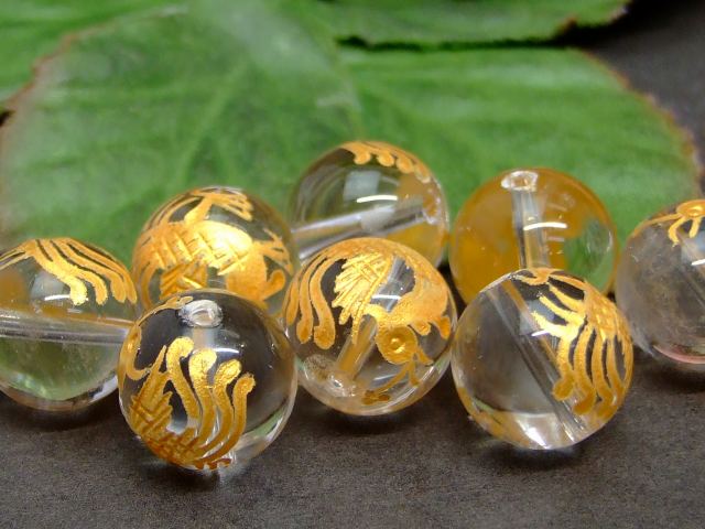 63392　　水晶 朱雀 金彫 13mm〜14mm 1粒売り クリスタル クォーツ ブラジル産 送料無料有 天然石 パワーストーン