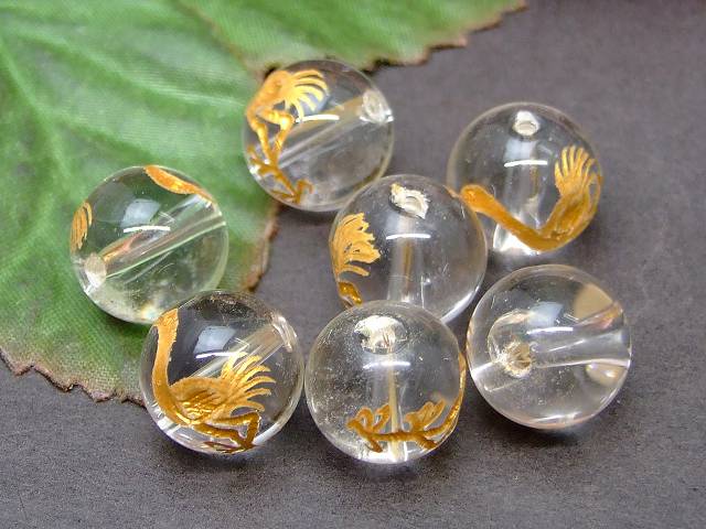 63497　　今月の半額 わけあり 水晶 12mm 1粒売り ダチョウ エミュー 金彫 手彫り クリスタル クォーツ 送料無料有 天然石 パワーストーン
