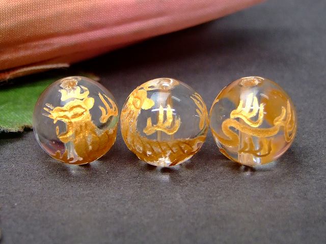 63498　　今月の半額 わけあり 水晶 11mm～12mm 1粒売り 虎 タイガー 金彫 手彫り クリスタル クォーツ..