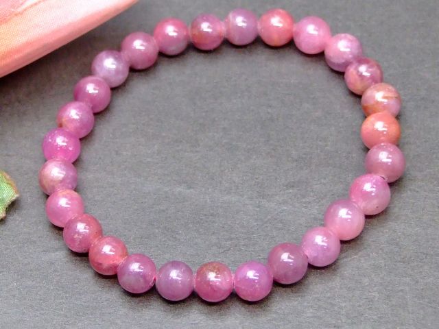63694　　ルビー 6mm A ブレスレット 内径16cm ポーチ付き 鑑別済・本物保証 送料...