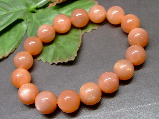 g3-237H 　12mm 特級 オレンジムーンストーン ブレスレット 内径18cm ポーチ付き 鑑別済・本物保証 送料無料有 インド産 天然石 パワーストーン