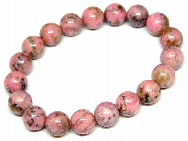 g3-605C　　ロードナイト 10mm A ブレスレット 内径17cm 薔薇輝石 ポーチ付き 送料無料 ブラジル産 天然石 パワーストーン