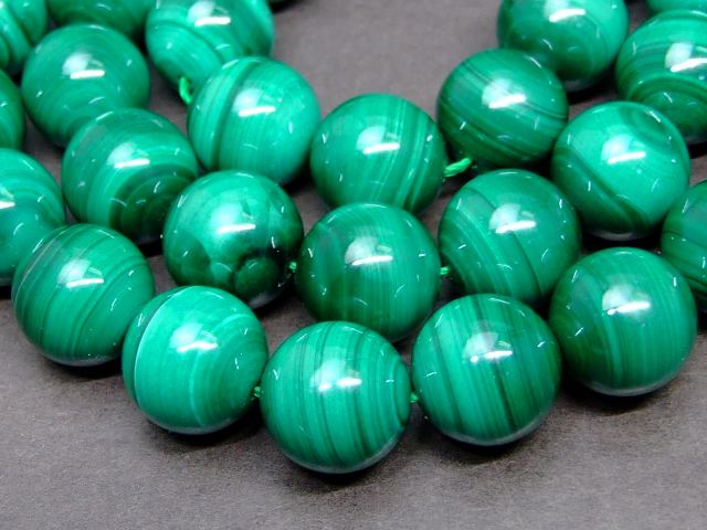 g3-623F　　マラカイト 孔雀石 14mm 5A 1連39cm 通し針、解説書、1mゴム付き 送料無料 天然石 パワーストーン