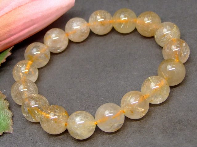 64289　　タイチンルチルクォーツ 針水晶 11mm ブレスレット 内径16cm ポーチ付き 送料無料 ブラジル産 天然石 パワーストーン