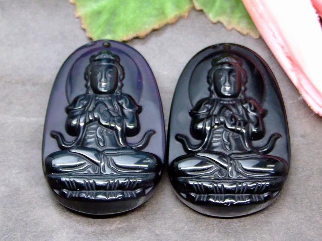 65115　　今月の半額 わけあり オブシディアン 44mm×29mm 1個売り 如来 ほとけ お守り 厄除け ペンダン..