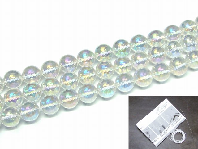 65146　　今月の半額 わけあり 16mm アクアオーラ レインボーオーラ 水晶 1連40cm 通し針、解説書、1m..