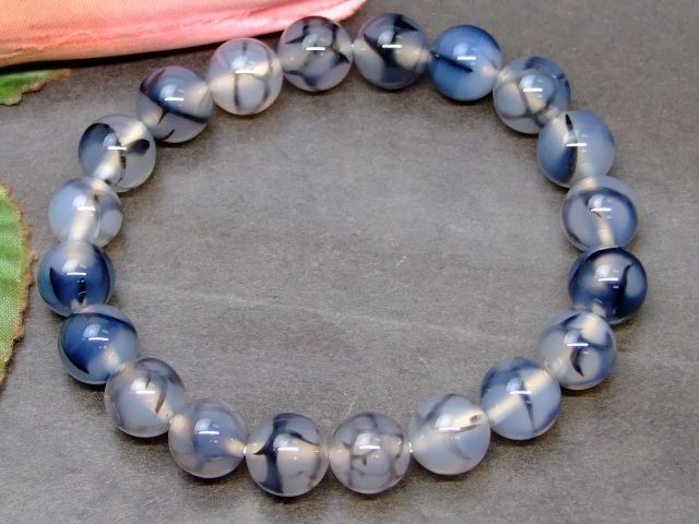 g3-957A　　白黒龍紋瑪瑙 メノウ アゲート 10mm AA ブレスレット 内径調節可 送料無料 天然石 パワーストーン