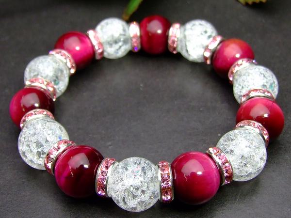 ≪b3-40019≫●14mm マゼンタピンクタイガーアイ●クラック水晶●送料無料有●楽天最安値に挑戦●高級●ブレスレット●天然石●パワーストーン●