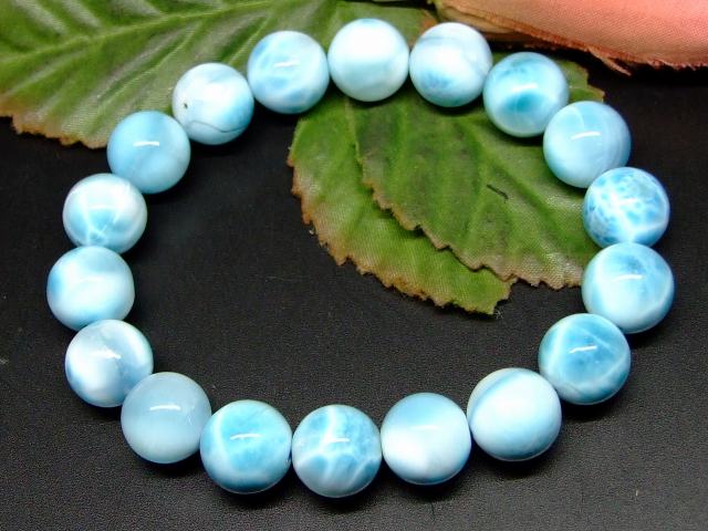 65624　　ラリマー 11mm AAA ドミニカ共和国産 ブレスレット 内径17cm ポーチ付き 鑑別済・本物保証 送料無料 天然石 パワーストーン