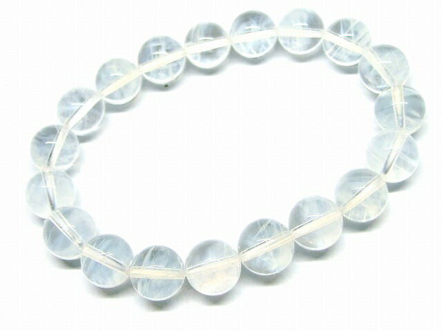 65734　　エンジェルラダークォーツ エンジェルフェザークォーツ 10mm 3A ブレスレット 内径17cm フロー・グロース・クォーツ 水晶 ポーチ付き 送料無料 天然石 パワーストーン