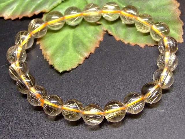 65589　　タイチンルチルクォーツ 針水晶 8mm AA+ ブレスレット 内径17cm ポーチ付き 送料無料 ブラジル産 天然石 パワーストーン