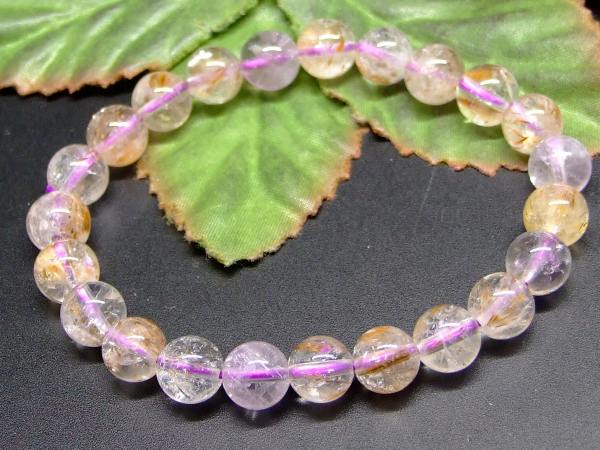 65873　　ゲーサイト イン クォーツ 8mm AA ブレスレット 内径17cm ポーチ付き 送料無料 天然石 パワーストーン