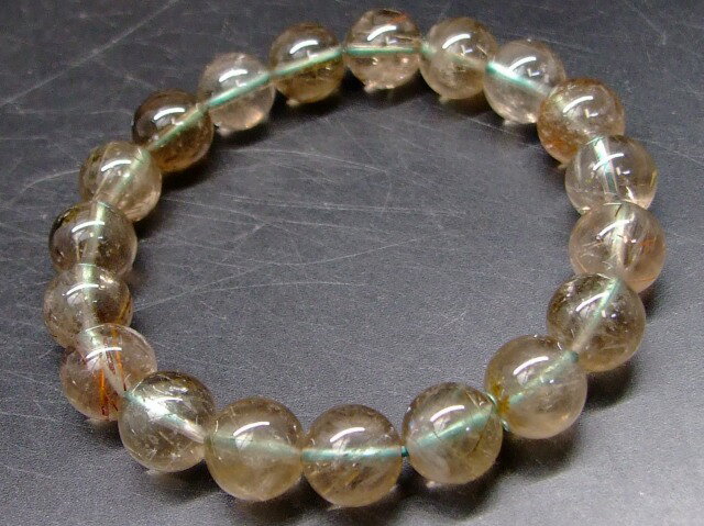 68032　　グリーンルチルクォーツ 針水晶 10mmAA ブレスレット 内径17cm ポーチ付き 送料無料 ブラジル産 天然石 パワーストーン