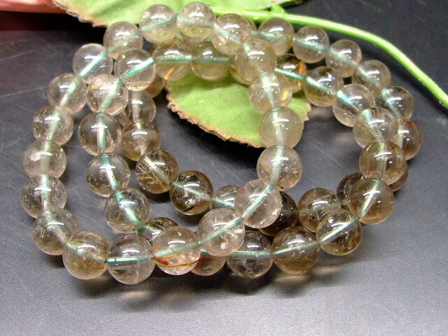 68032　　グリーンルチルクォーツ 針水晶 10mmAA ブレスレット 内径17cm ポーチ付き 送料無料 ブラジル産 天然石 パワーストーン