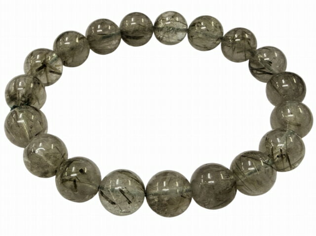 68035　　グリーンルチルクォーツ 針水晶 10mm〜11mm ブレスレット 内径18cm ポーチ付き 送料無料 ブラ..