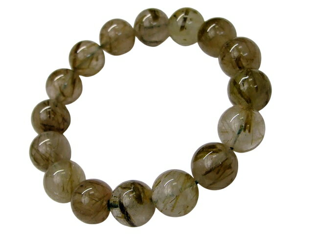 68058　　グリーンルチルクォーツ 針水晶 14mm ブレスレット 内径18cm ポーチ付き 送料無料 ブラジル産..