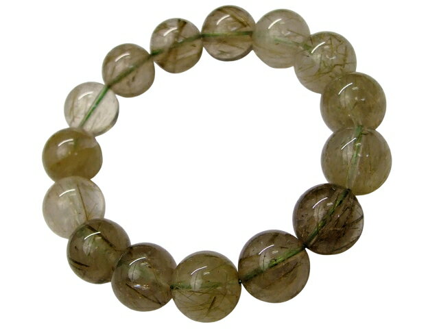 68063　　AA グリーンルチルクォーツ 針水晶 15mm〜16mm ブレスレット 内径19cm ポーチ付き 送料無料 ..