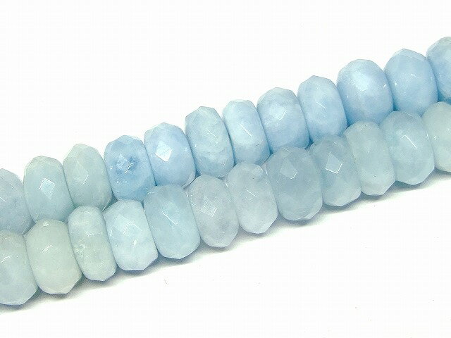 66564　　今月の半額 アクアマリン 14mm×8mm AA ボタンカット ソロバンカット 1連39cm 通し針、解説書、1mゴム付き 送料無料 天然石 パワーストーン