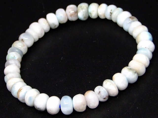 66559　　今月の半額 わけあり ラリマー 8mm×4mm ブレスレット 内径16cm そろばん ソロバン 算盤 ドミニカ共和国産 ポーチ付き 鑑別済・本物保証 送料無料 天然石 パワーストーン