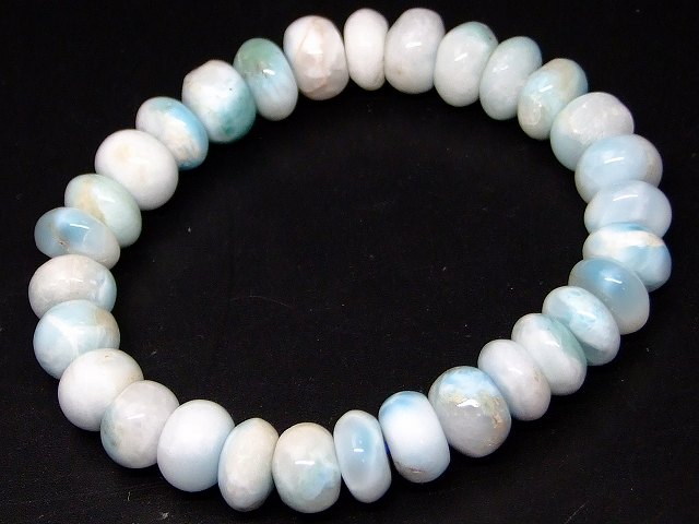 66560　　今月の半額 わけあり ラリマー 10mm×4mm〜7mm ブレスレット 内径17cm そろばん ソロバン 算盤 ドミニカ共和国産 ポーチ付き 鑑別済・本物保証 送料無料 天然石 パワーストーン