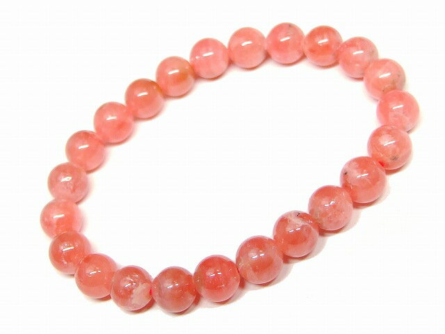 65906　　インカローズ 8mm AA ブレスレット 内径16.5cm 鑑別済・本物保証 ポーチ付き 送料無料 アルゼンチン産 天然石 パワーストーン