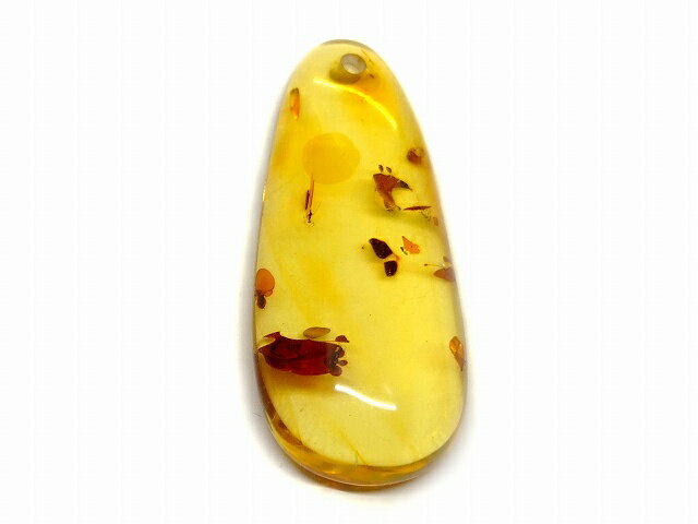 65968　　花アンバー 琥珀 33mm×14mm AA 1個売り ルース 裸石 穴あり ペンダントトップ 送料無料 メキ..