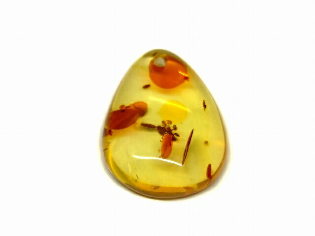 65975　　花アンバー 琥珀 22mm×17mm AA 1個売り ルース 裸石 穴あり ペンダントトップ 送料無料 メキシコ産 天然石 パワーストーン