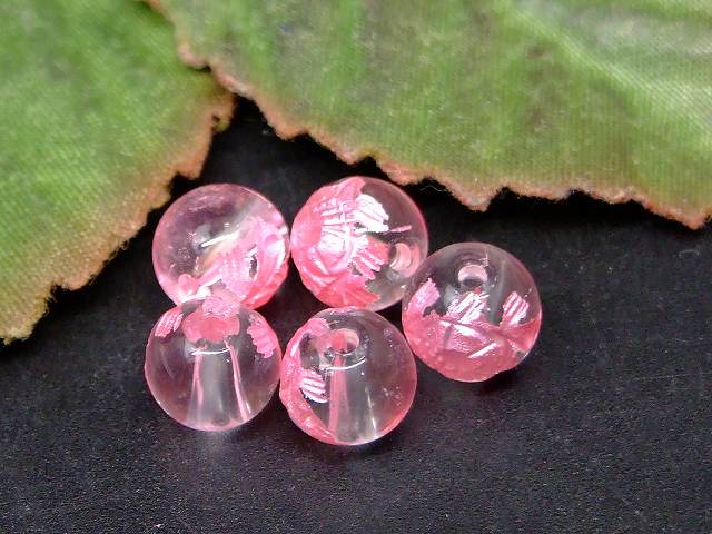 68186　　水晶 玄武彫り ピンク彫り 7mm 5粒セット クリスタル 送料無料有 天然石 パワーストーン