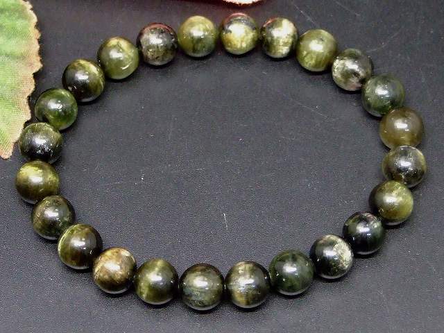 66102　　キャッツアイトルマリン 電気石 8mm 2A ブレスレット 内径16cm ポーチ付き 送料無料 ブラジル産 天然石 パワーストーン