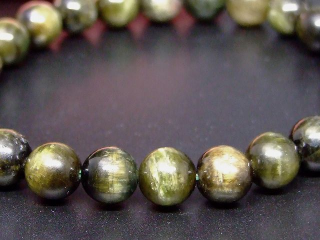 66102　　キャッツアイトルマリン 電気石 8mm 2A ブレスレット 内径16cm ポーチ付き 送料無料 ブラジル産 天然石 パワーストーン