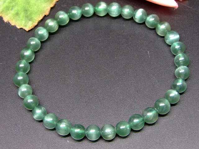 66150　　グリーンキャッツアイアパタイト 燐灰石 6mm 5A ブレスレット 内径17cm 送料無料 ブラジル産 天然石 パワーストーン