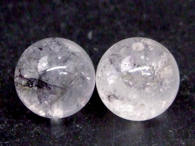 68292　　今月の半額 わけあり グラファイトインクォーツ 11mm 2粒セット 黒鉛 石墨入り水晶 クリスタ..