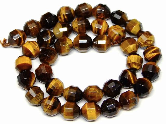 g3-2101M　　イエロータイガーアイ 黄虎目石 10mm カット 1連39cm 通し針、解説書、1mゴム付き 送料無料 南アフリカ共和国産 天然石 パワーストーン