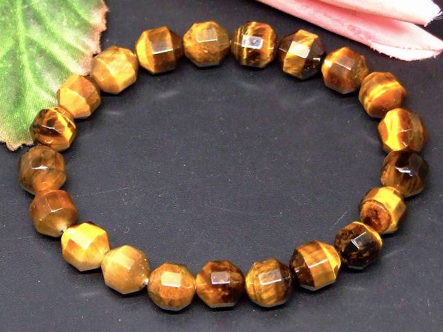 g3-2101N　　イエロータイガーアイ 黄虎目石 8mm カット ブレスレット 内径調整可 送料無料 天然石 パワーストーン