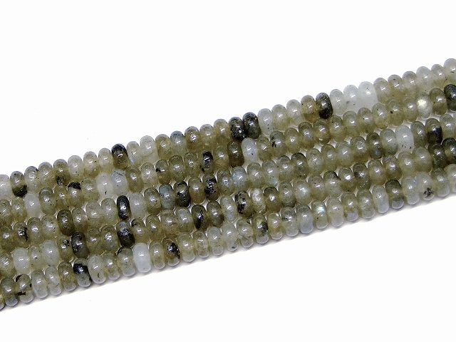 g3-3381Q　　ラブラドライト 4mm×2mm そろばん ソロバン 算盤 曹長灰石 1連38cm 通し針、解説書、1mゴム付き 鑑別済・本物保証 送料無料 天然石 パワーストーン