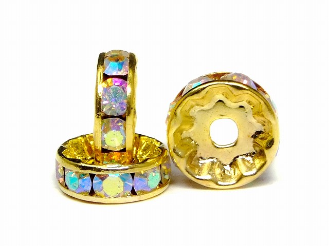 P3-395H　　ロンデル 平ゴールド＆オーロラ 10mm×4mm 10個セット 送料無料有 天然石 パワーストーンアクセサリー作りに パーツ