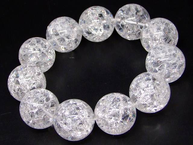 g3-1637F　　虹入り クラック水晶 20mm 5A ブレスレット 内径17cm クリスタル クォーツ 爆裂水晶 ポーチ付き 送料無料 天然石 パワーストーン