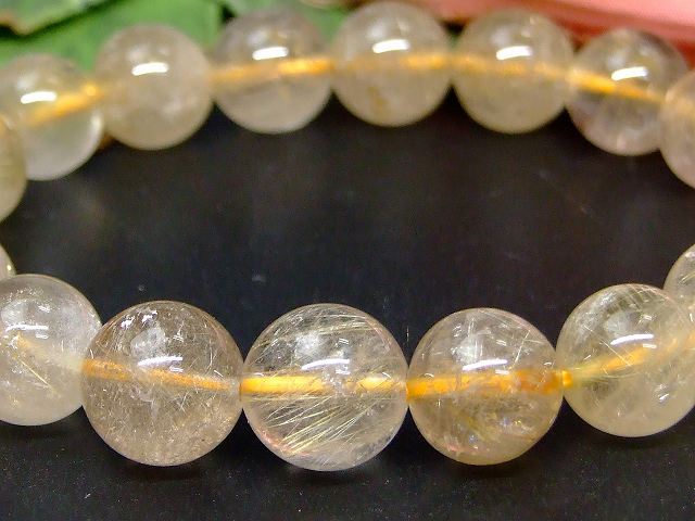 66671　　タイチンルチルクォーツ 針水晶 11mm〜12mm A ブレスレット 内径18cm ポーチ付き 送料無料 ブラジル産 天然石 パワーストーン