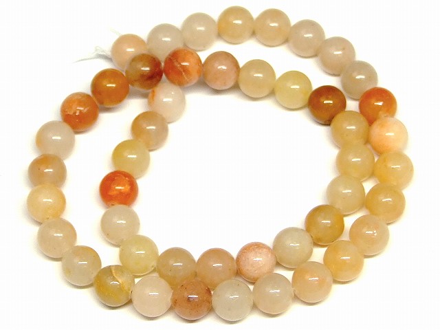 66739　　今月の半額 わけあり 8mm 白黄翡翠 ヒスイ ジェイド ジェード 1連38cm 通し針、解説書、1mゴ..