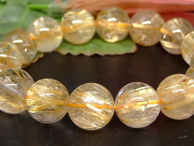 66742　　タイチンルチルクォーツ 針水晶 13mm 5A ブレスレット 内径18cm ポーチ付き 送料無料 ブラジル産 天然石 パワーストーン