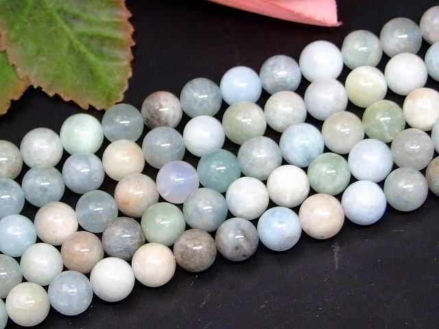 b3-7300　　アクアマリン 9mm〜10mm A 1連39cm 通し針、解説書、1mゴム付き 送料無料 天然石 パワーストーン