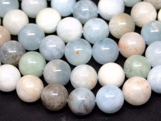 b3-7300　　アクアマリン 9mm〜10mm A 1連39cm 通し針、解説書、1mゴム付き 送料無料 天然石 パワーストーン