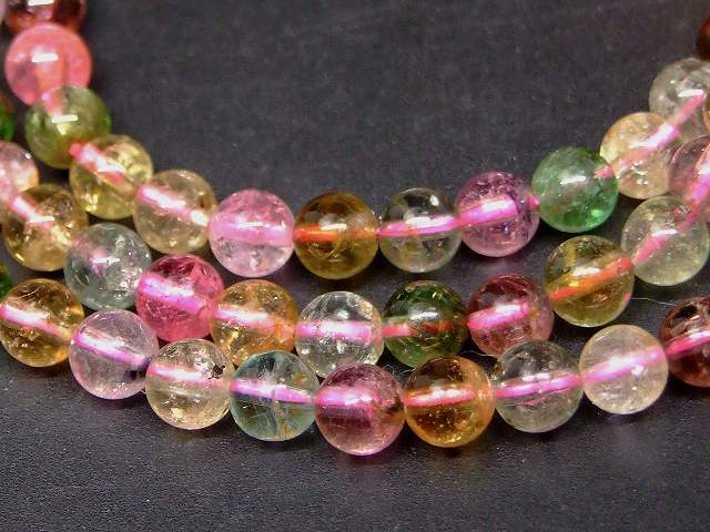 66953　　ミックストルマリン 電気石 5mm AAAA 三重ブレスレット ネックレス 長さ52cm 送料無料 ブラジル産 天然石 パワーストーン