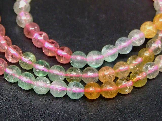66954　　ミックストルマリン 電気石 5mm AAAA 三重ブレスレット ネックレス 長さ53cm 送料無料 ブラジル産 天然石 パワーストーン