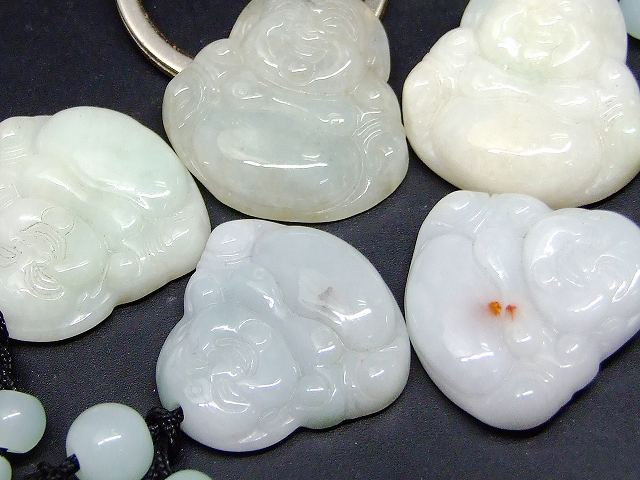 66854　　ミャンマー翡翠 キーホルダー 25mm／8mm／6mm 1個売り 七福神 布袋 笑門来福 カバン飾り お守り ヒスイ ジェイド ジェード ミャンマー産 送料無料 天然石 パワーストーン