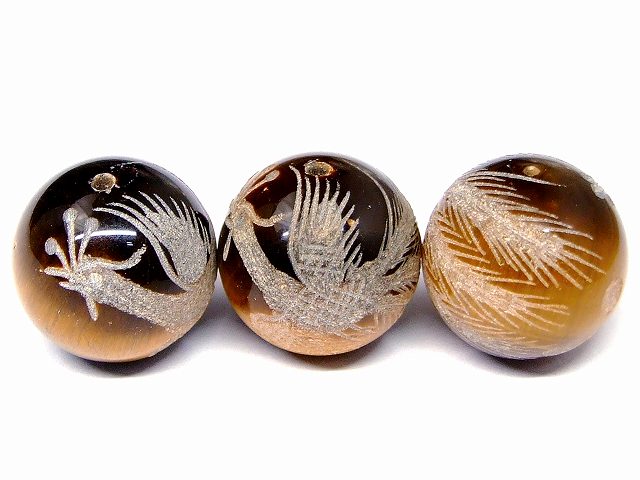 乐天商城 - 66972　　タイガーアイ 黄虎目石 16mm 1粒売り 朱雀 素彫り 送料無料有 南アフリカ共和国産 天然石 パワーストーン