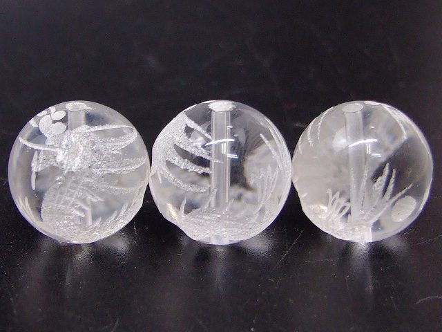 66962A　　龍彫り 素彫り 水晶 16mm 1粒売り クリスタル クォーツ 送料無料有 ブラジル産 天然石 パワーストーン
