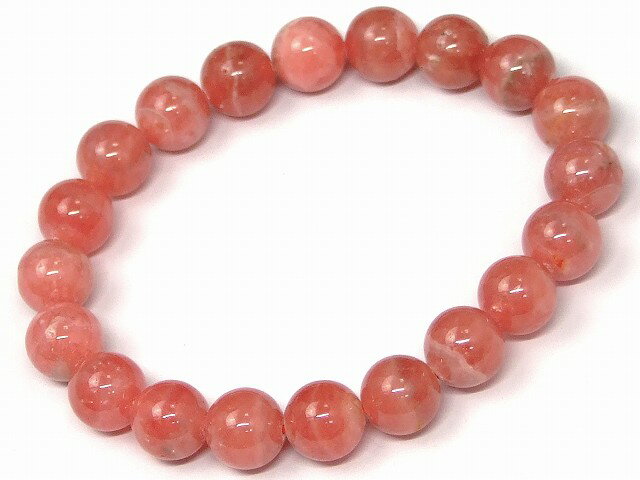 67231　　インカローズ 9mm AA ブレスレット 内径16cm 鑑別済・本物保証 ポーチ付き 送料無料 アルゼンチン産 天然石 パワーストーン