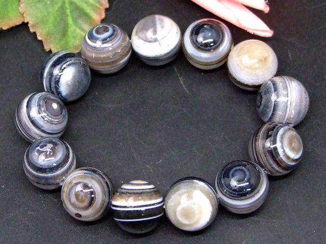 67276　　双眼 黒天眼石 16mm 特級 ブレスレット 内径17cm ポーチ付き 送料無料 天然石 パワーストーン