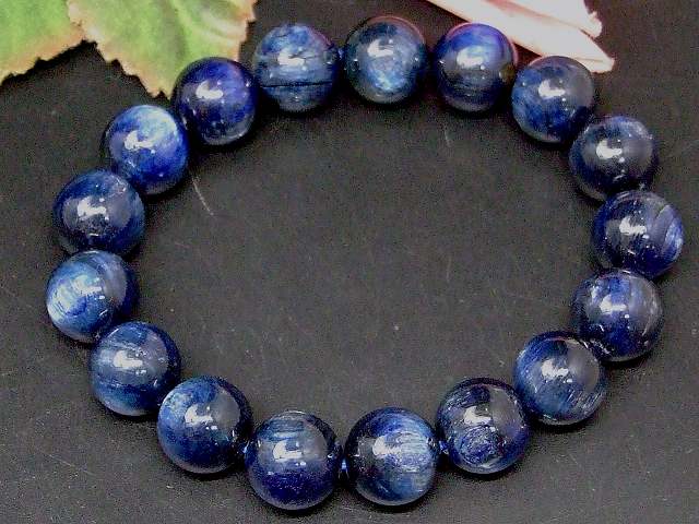 g3-685C　　カイヤナイト 12mm A ブレスレット 内径調整可能 鑑別済 本物保証 ポーチ付き 送料無料 ブラジル産 天然石 パワーストーン